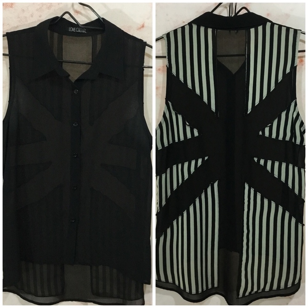 GUC Love Culture Sleeveless Button Down Shirt Sz L